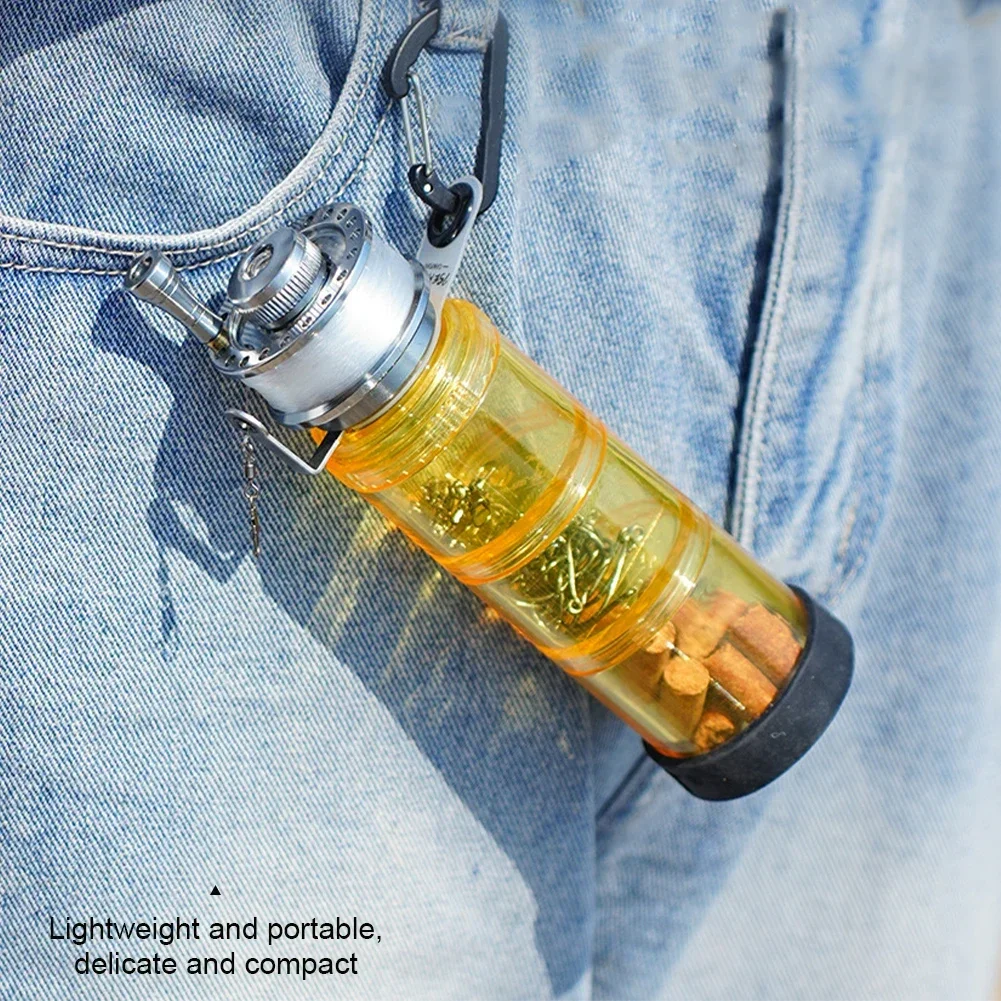 

Многофункциональная портативная бутылка для рыбалки, ящик для хранения принадлежностей для рыбалки на открытом воздухе, съемный дизайн с подвесной пряжкой