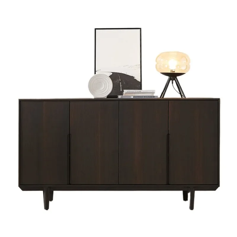 

Italian solid wood dining side cabinet tea table model room oak smoke color locker