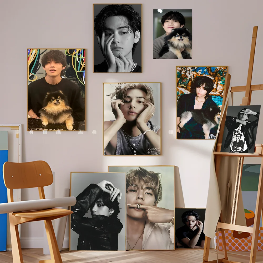 Singer Kpop Kim Tae Hyung V Layover Anime Posters Sticky HD Quality Wall Art Retro Posters for Home Kawaii Room Decor