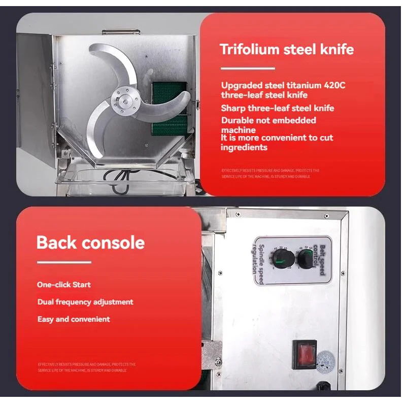 قطاعة خضراوات تجارية من الفولاذ المقاوم للصدأ قطاعة فواكه متعددة الوظائف مع محرك نحاسي نقي معدات مطاعم 200 كجم/ساعة