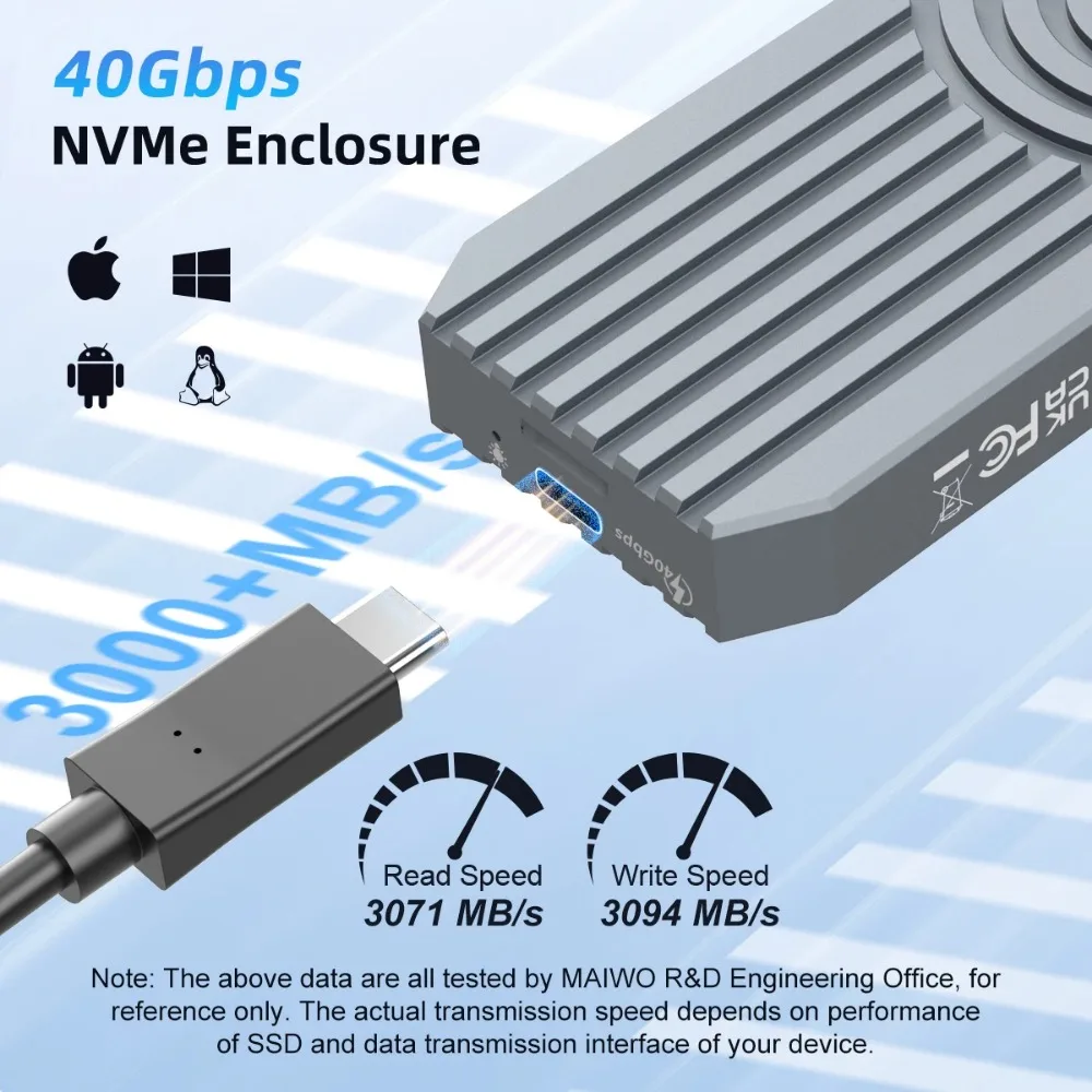 Imagem -03 - Maiwo-gabinete Ssd Nvme M.2 Estojo Externo de Alumínio m2 Compatível com Thunderbolt Tipo-c 40gbps