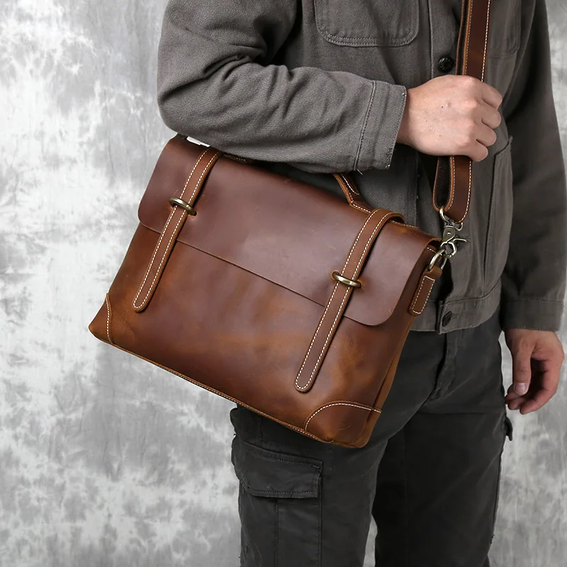Retro Leder herren Handtasche Top Schicht Rindsleder Aktentasche Crazy Horse Leder Messenger Schulter Große Kapazität Computer Tasche NZPJ – Detail 5