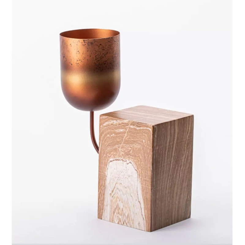 

American luxury metal ornaments, candlesticks imitation metal old texture model house soft decoration