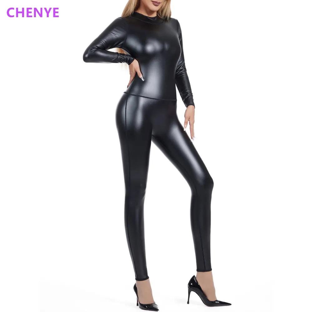 Woman PU Back Zipper Catsuit Costume Nightclub Dance Leather Jumpsuit Shapewear Women Body Shaper Seamless High Elastic Bodysuit