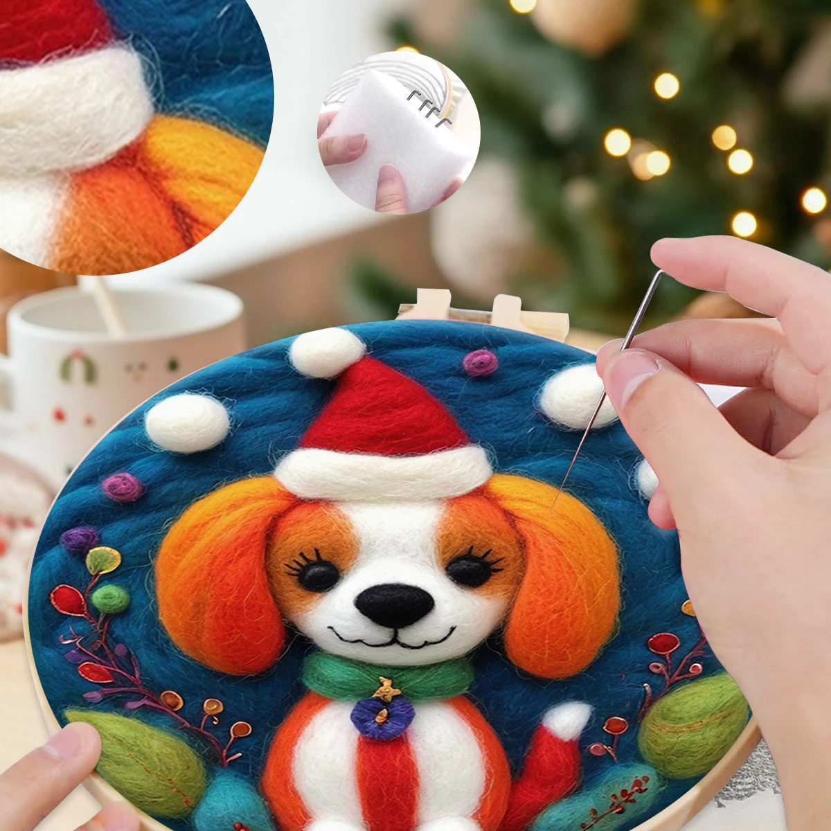 

SDOYUNO Wool Felting Painting Kit Package Christmas gifts cute animals cats dogs Funny 20x20cm Creative Wool Painting DIY Craft