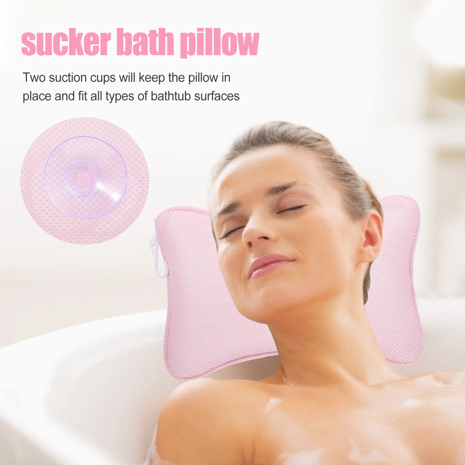 

1pc Pink Bath Suction Cups Bathtub Mesh Soft Bathtub Pillow Comfort Faster Drying Bath Pillow Inflatable Spa Accessory