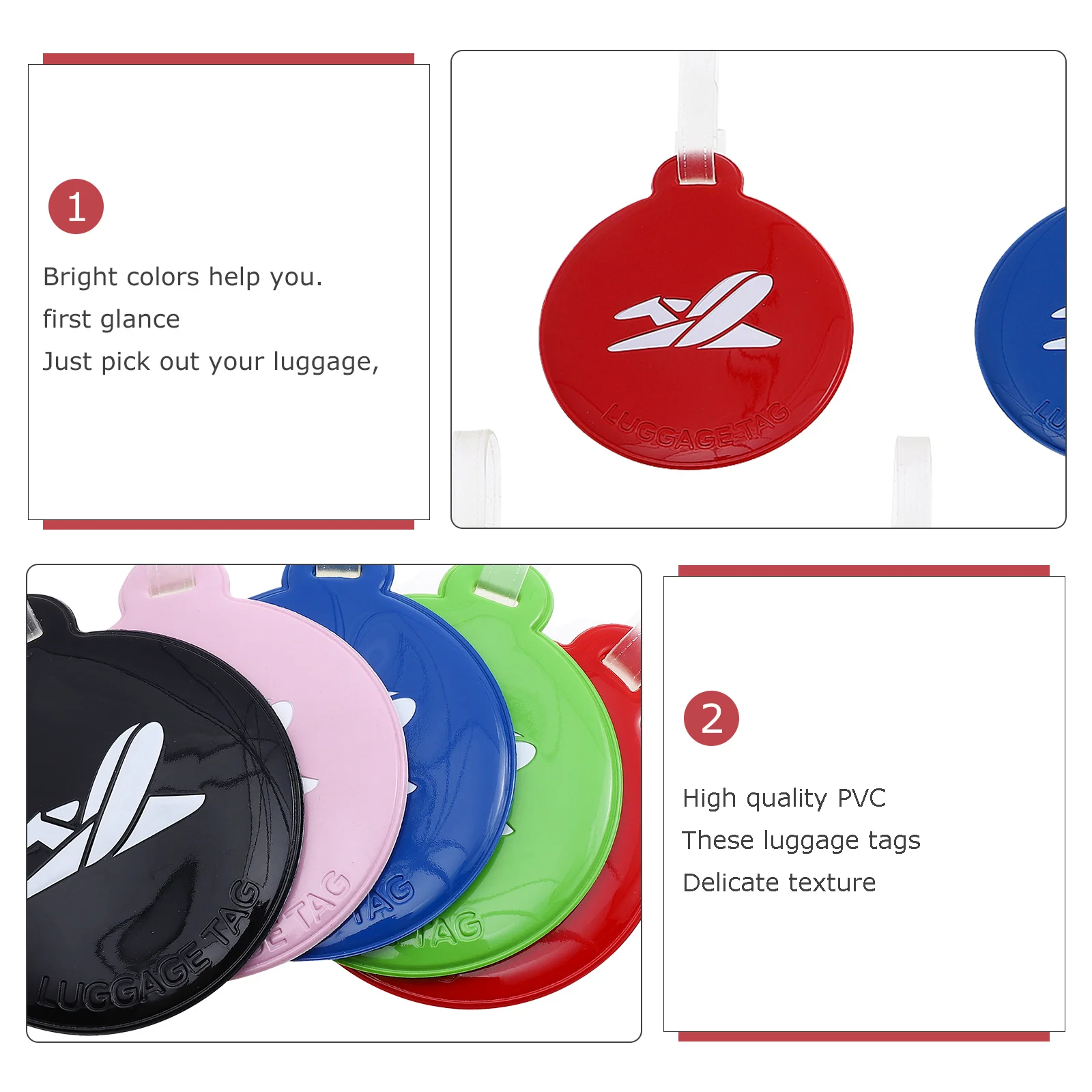 

5Pcs Round PVC Id Labels Durable Bright Color Suitcase Tags Luggage Travel Boarding Pass Identifiers Round Luggage Tag