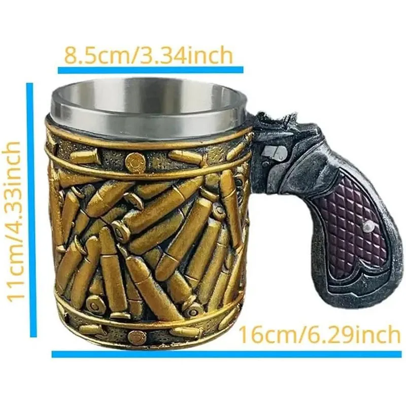 Creative Revolver Gun Bullet Beer Cup, Stainless Steel Bullet Pattern Beer Mug, Pistol Shape Handle Coffee Tea Mug, Unique Gift