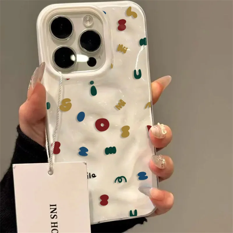 Shockproof 3D Ripple Colorful Letters Phone Case For iPhone 18 Pro 17 16 Plus 15 14 13 12 11 Pro Max Air Protective Cover Funda