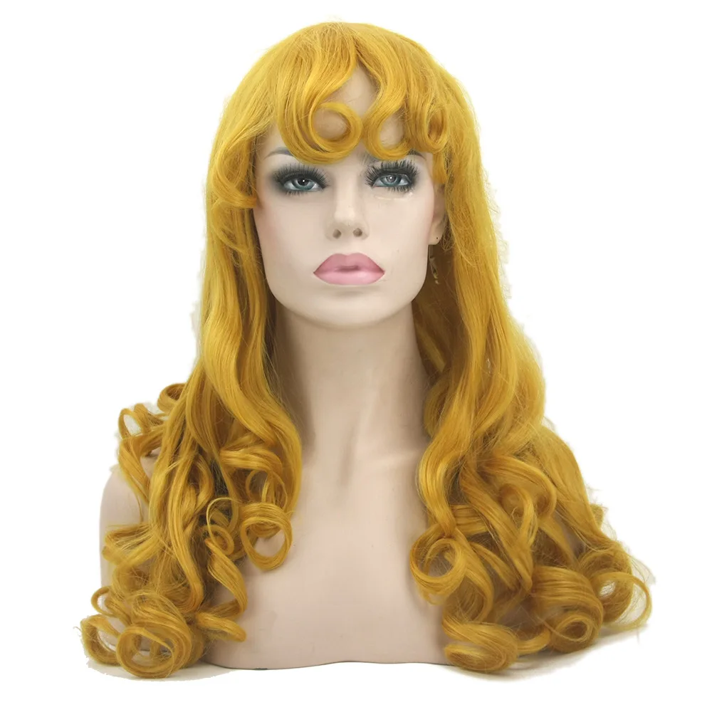 long hair headband  Princess golden brown curly hair anime wig