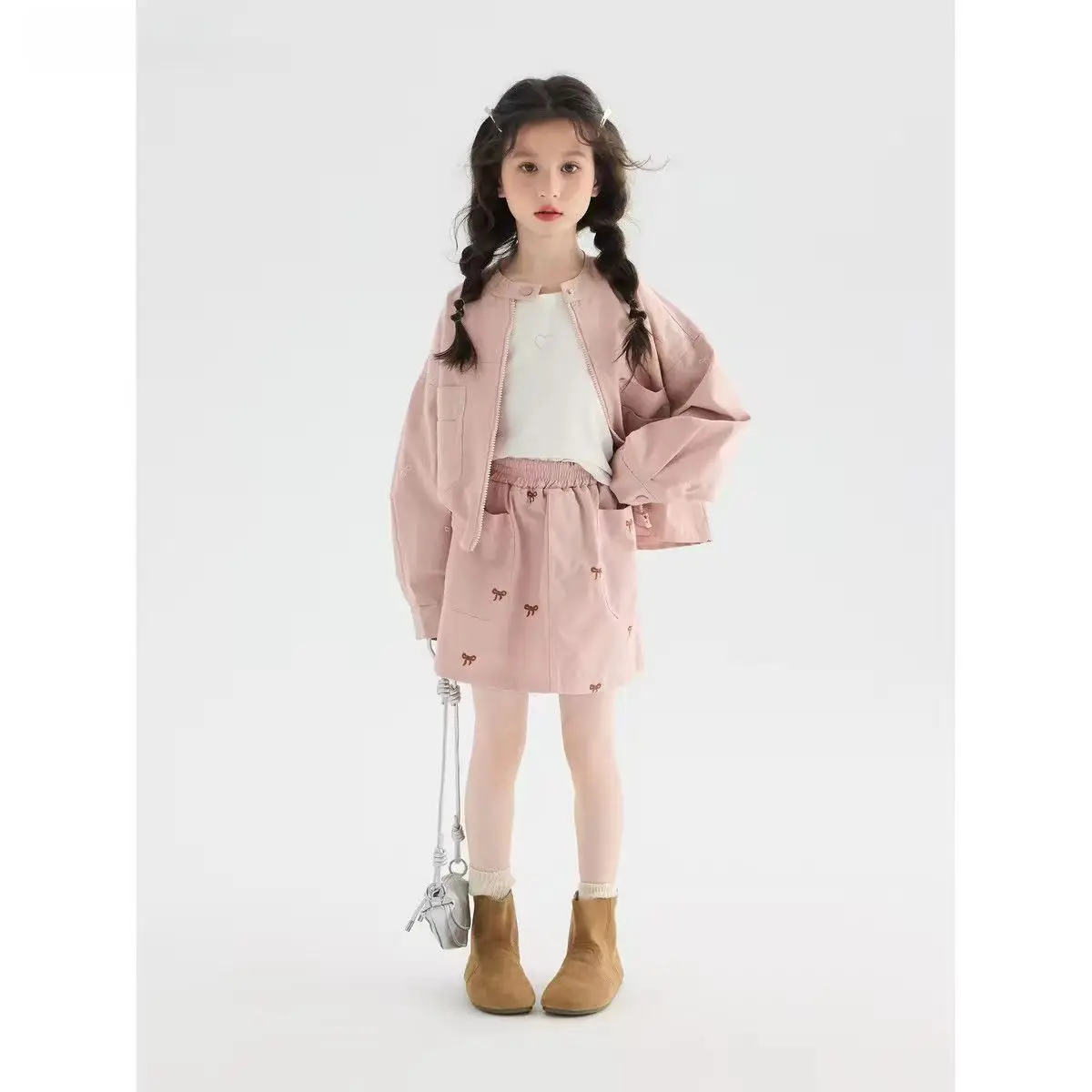 

Girls' Set 2026 Spring and Summer New Style Versatile Bow Coat Half Skirt Two Piece Set Trendy