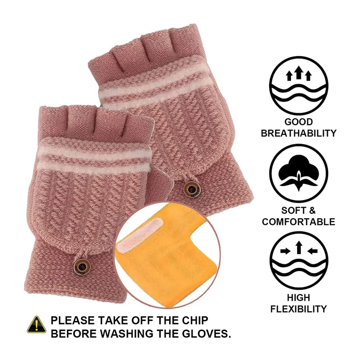 ABMW-Usb Heated Gloves for Men and Women, Winter Reversible Heated Fingerless Gloves for Typing and Outdoor Use (Pink)