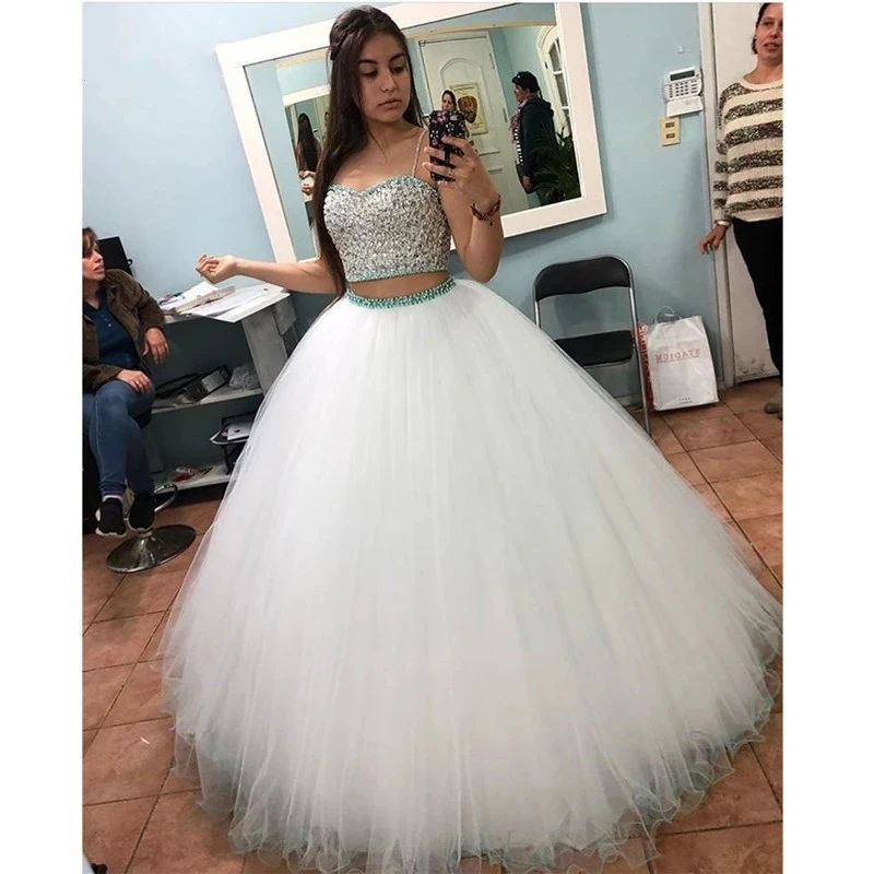 

ANGELSBRIDEP Spaghetti Straps Quinceanera Dresses For 15 Party Formal Sweetheart Crystal Floor-Length Ball Gowns Birthday Gowns