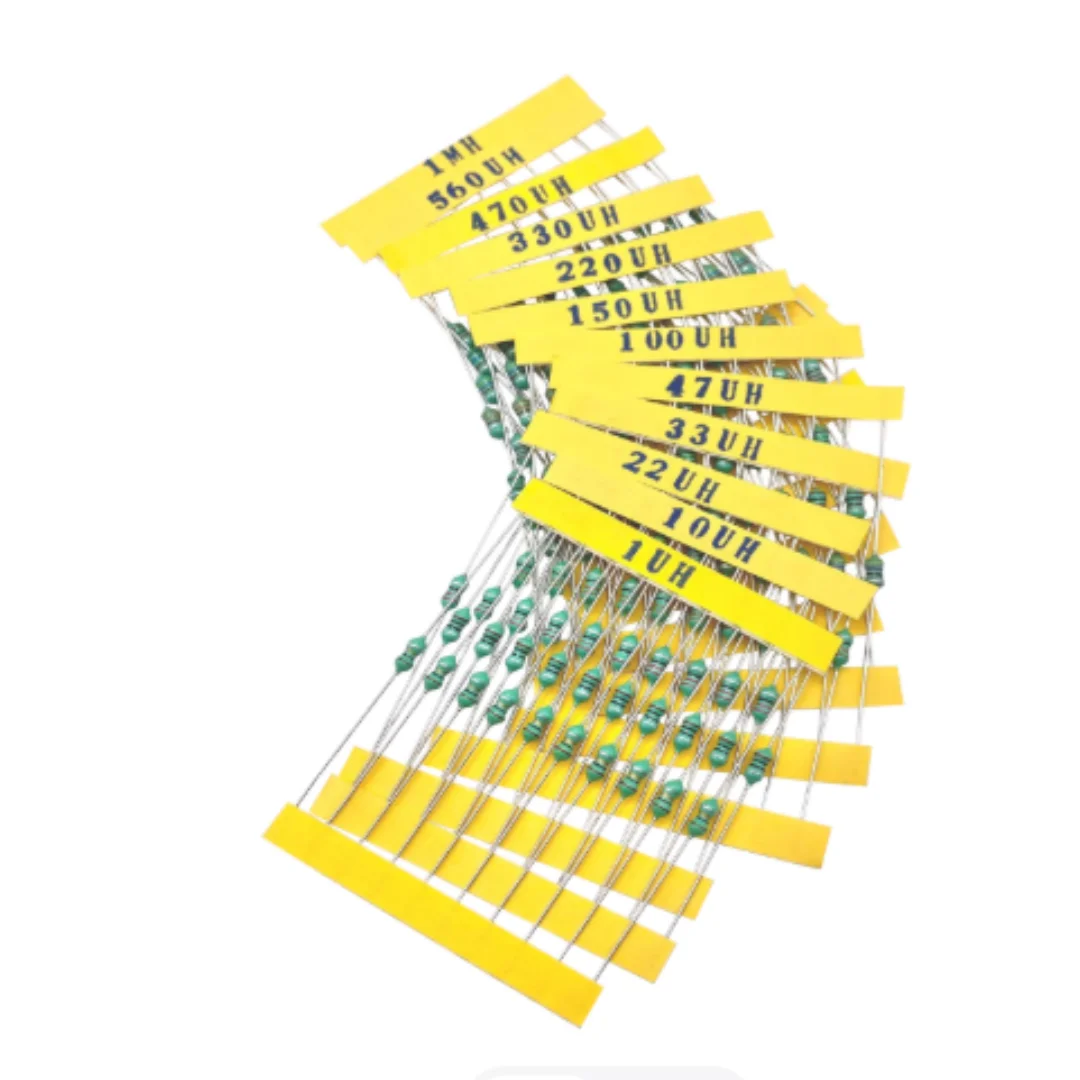 12-types 1/4W 0307 color-coded ring inductor sample pack with inductance from 1UH to 1MH, 10 pieces per type, 120 pieces in tota