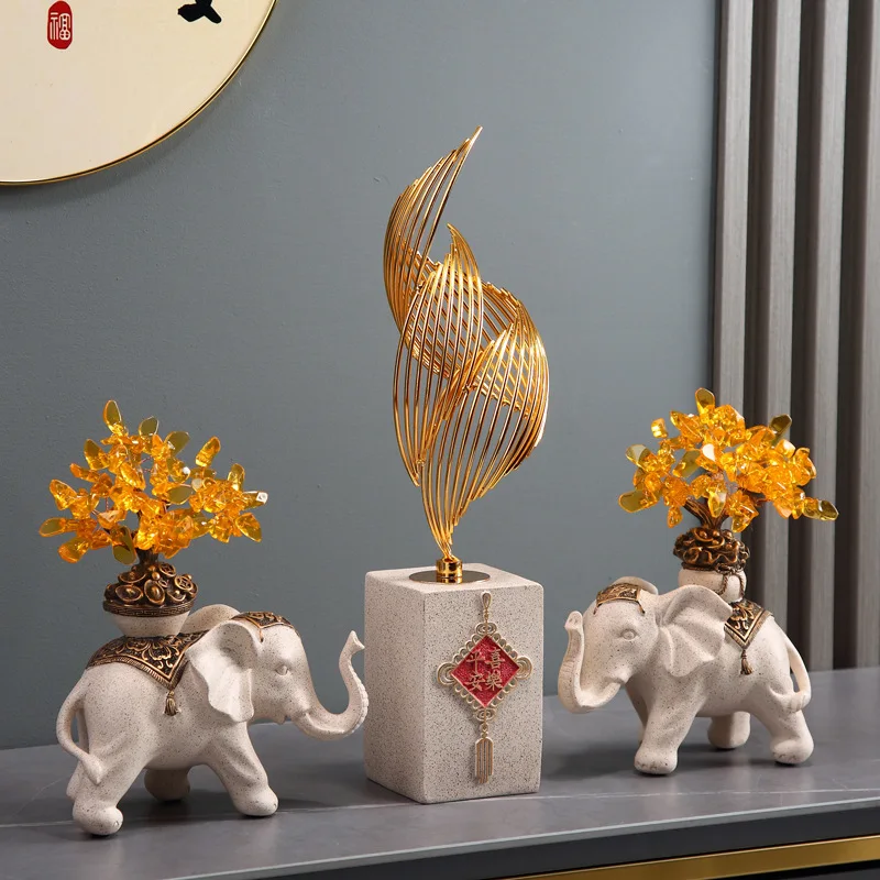 Fengsheng and Shuiqi high-end ornaments, creative entrance, living room fortune tree elephant decorations