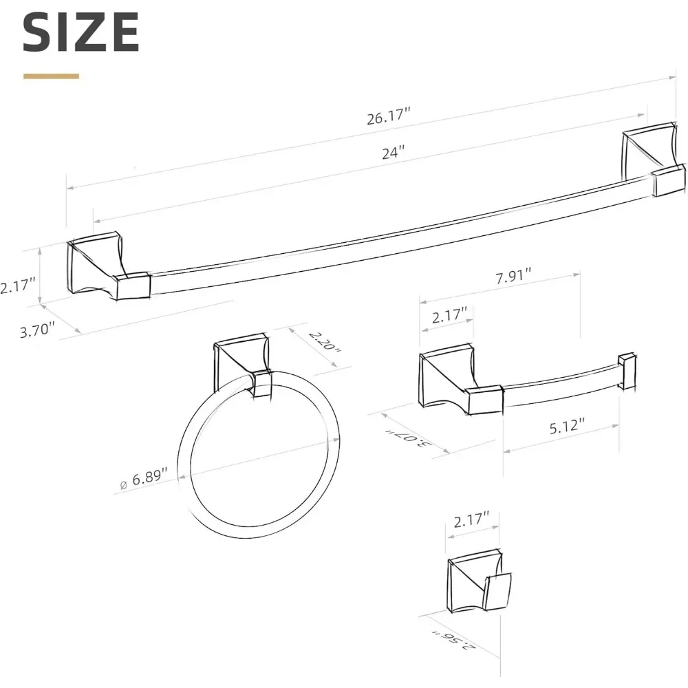 4 Piece Bathroom Hardware Set, Matte Black Bathroom Towel Bar Set, Bathroom Accessories Set includes 24 Inch Towel Bar