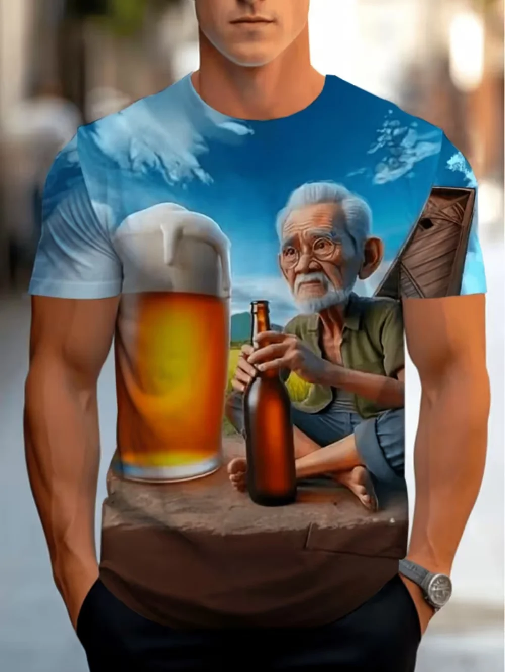 

Мужская забавная футболка с 3D-принтом «Пожилые люди и пиво», с коротким рукавом, в стиле мультфильма, модная летняя повседневная уличная футболка для мужчин