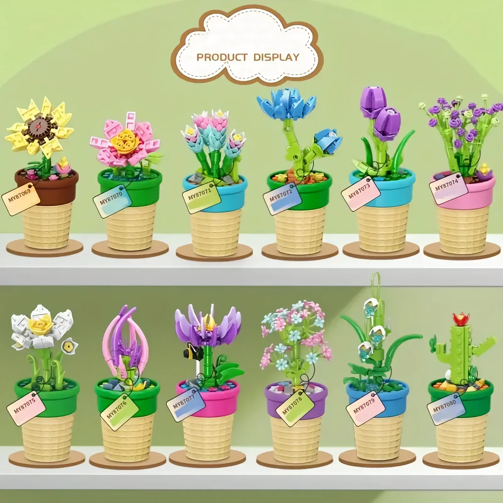 Mini Potted Flowers DIY Building Block Educational Toys, Cute Tabletop Ornaments Gifts For Kids