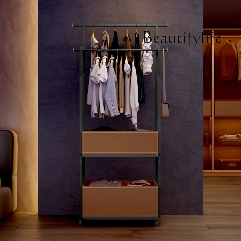 

Italian light luxury coat rack stainless steel bedroom saddle leather storage floor designer