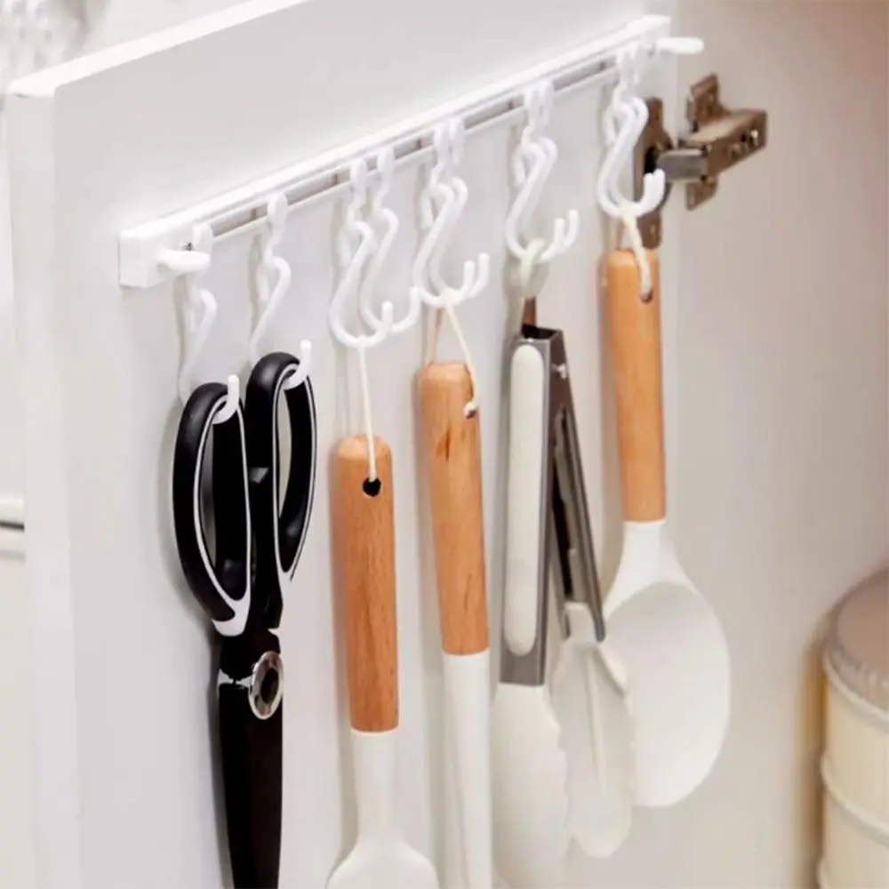 No-Punch Cabinet Door Hooks Adjustable Hanging Sliding Track Sticky Hooks Multi-purpose Space-saving Kitchen Storage Tools