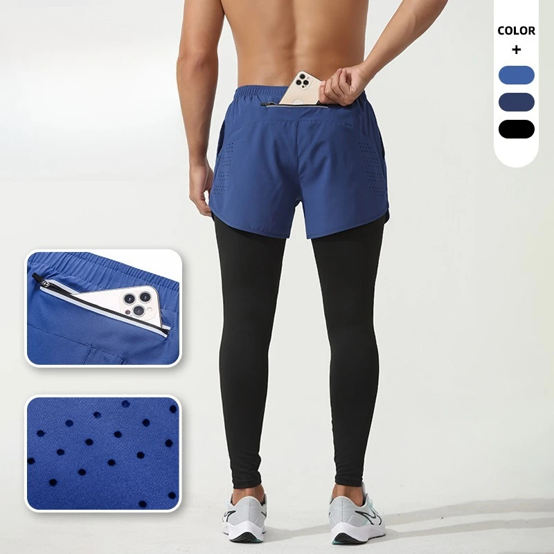 Jogger Pants Men 2 in 1 Double Deck Running Trousers Pocket Gym Tight Training Legging Fitness Sweatpants Sports Pants for Women