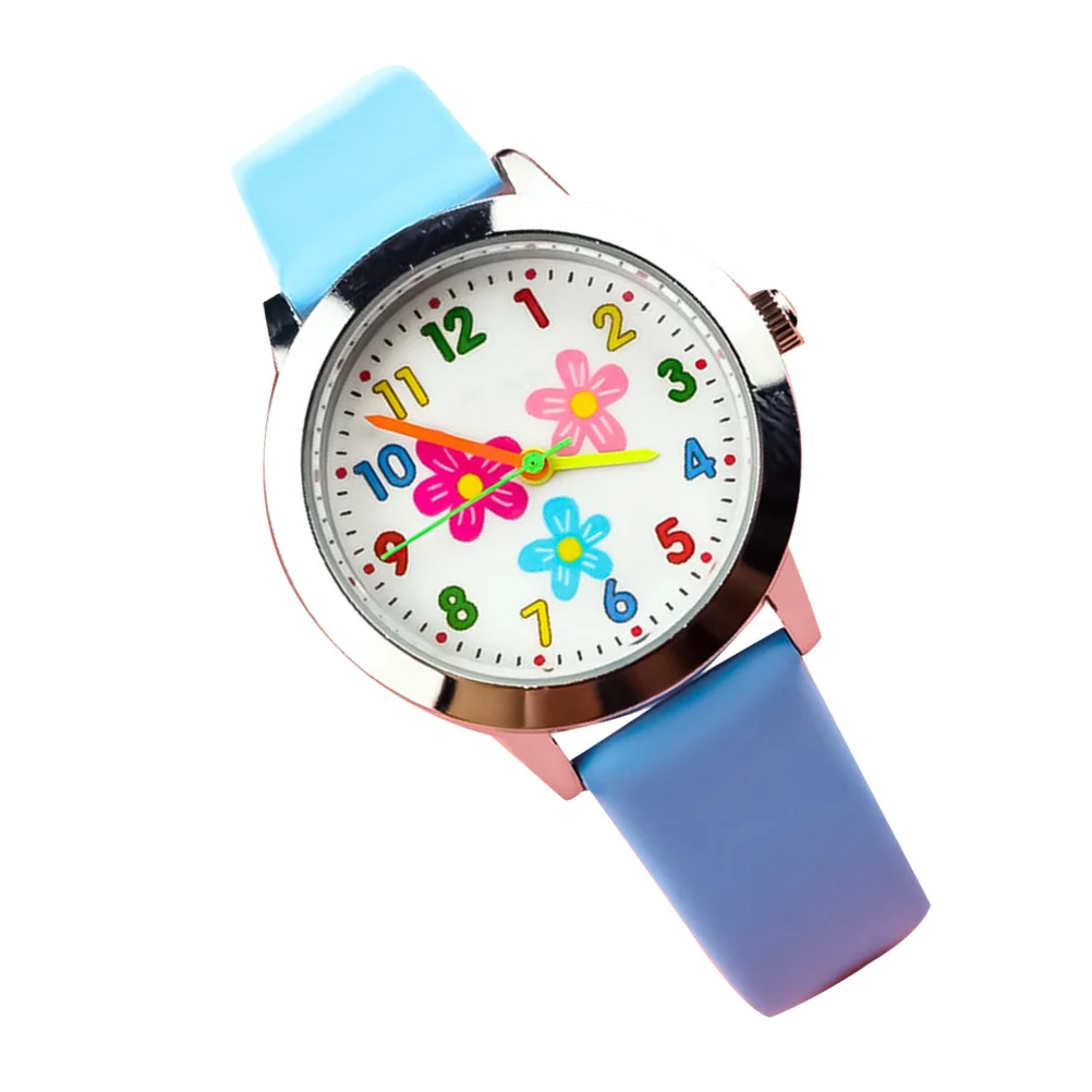 ساعة كارتون رقمية بنمط الزهرة الزرقاء، حركة كوارتز متينة، حزام مريح كهدية عيد الميلاد #6