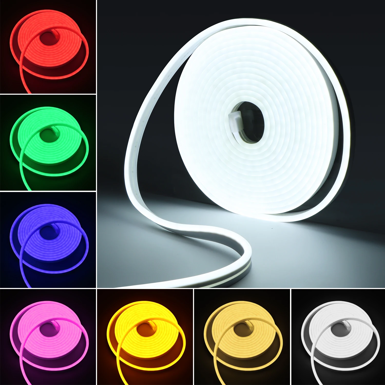 DC Female Plug 12V Neon Light LED Strip SMD 2835 120LEDs/M Neon Sign Waterproof Silicone Rope Lights Flexible Lamp Home Decor