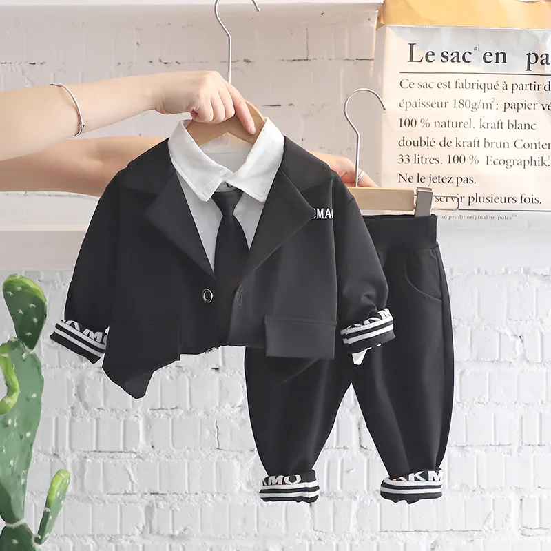 Kids Childrens Baby Suit 3Pcs/Set Kids Business Suit jacket+ Solid Shirt+Vast Pants Set Jacket For Boys Formal Party 1-6 Age