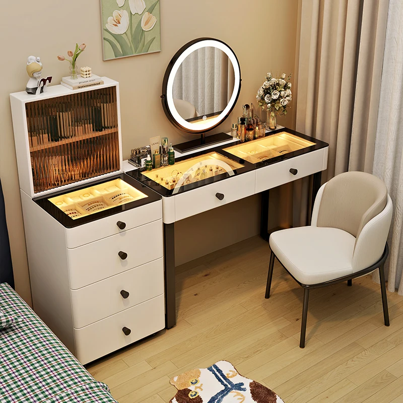 2024New cream style solid wood dressing table bedroom modern simple intelligent makeup table bucket cabinet storage cabinet