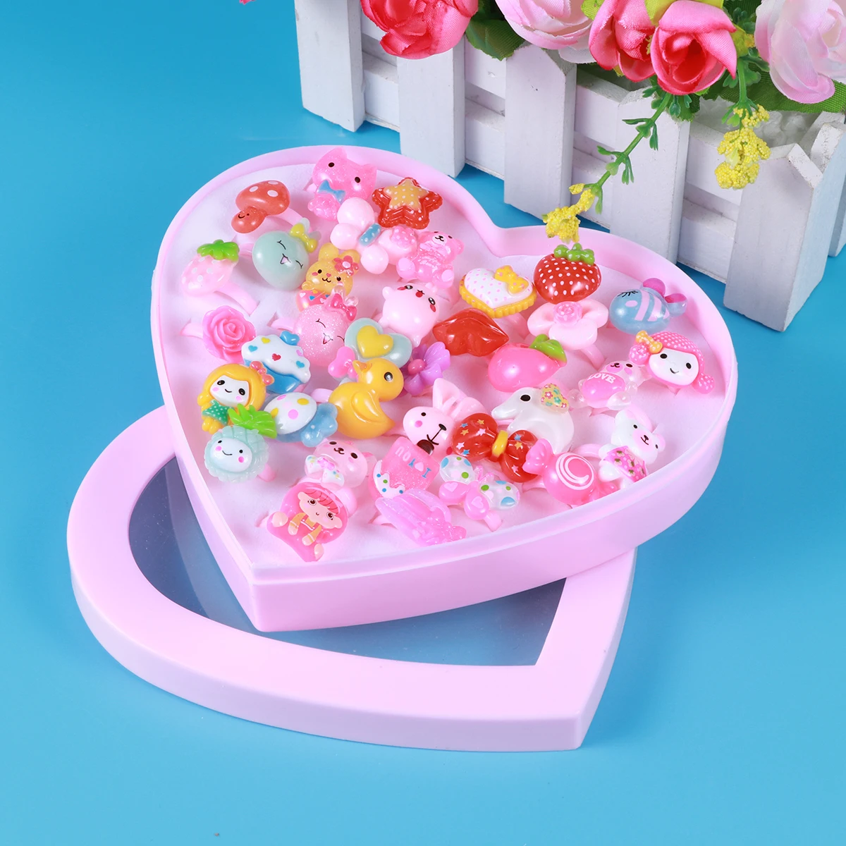 36 Uds. Anillos transparentes para niños, conjunto de joyería de dibujos animados coloridos, recuerdos de fiesta, bolsa de regalos de cumpleaños, rellenos de piñata