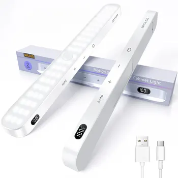 WILLED Motion Sensor Schrankleuchte, Batterieanzeige, 60 LEDs, Touch-Lichtleiste, kabelloses Nachtlicht mit wiederaufladbarem Akku