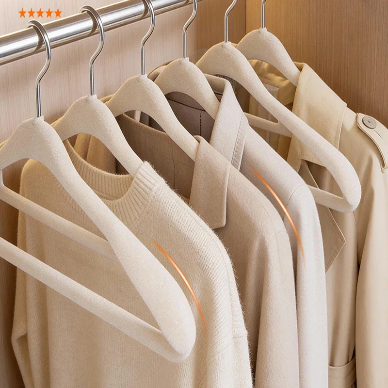 5Pc Wide Shoulder Flocked Velvet Hangers Seamless Non-Slip Flocking Clothes Hanger Household Wardrobe Closet Organizer for Coat
