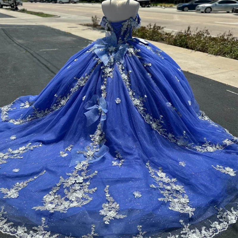 فستان حفلة فاخر من Angelsbride مع زخارف بيضاء ، فساتين Quinceanera للفتيات ، مطرز بالخرز الأزرق ، فستان حفلات ، 15 عامًا