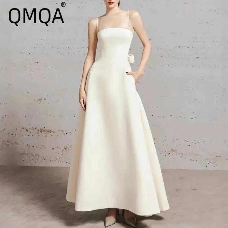 Robe longue élégante QMQA pour femme avec nœud papillon, taille haute amincissante, design original, couleur unie, nouvelle collection été 2026 QM1319