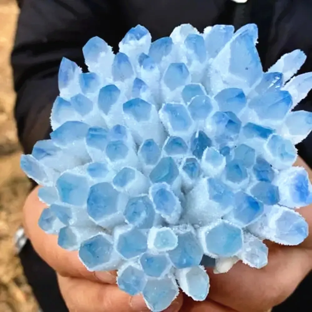 332G New Find sky blue Phantom Quartz Crystal Cluster Mineral Specimen Healing