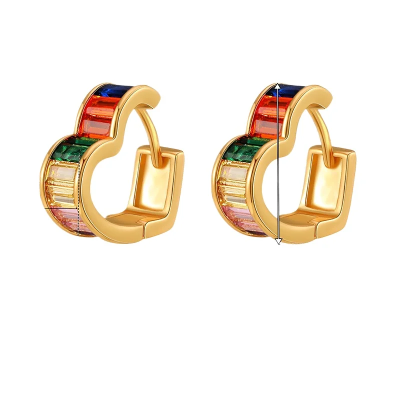 

*Trendy Color Zircon Heart Shaped Small Hoop Earrings Summer Waterproof 18K Gold Plated CZ CubiC Zirconia Ear Rings for Women