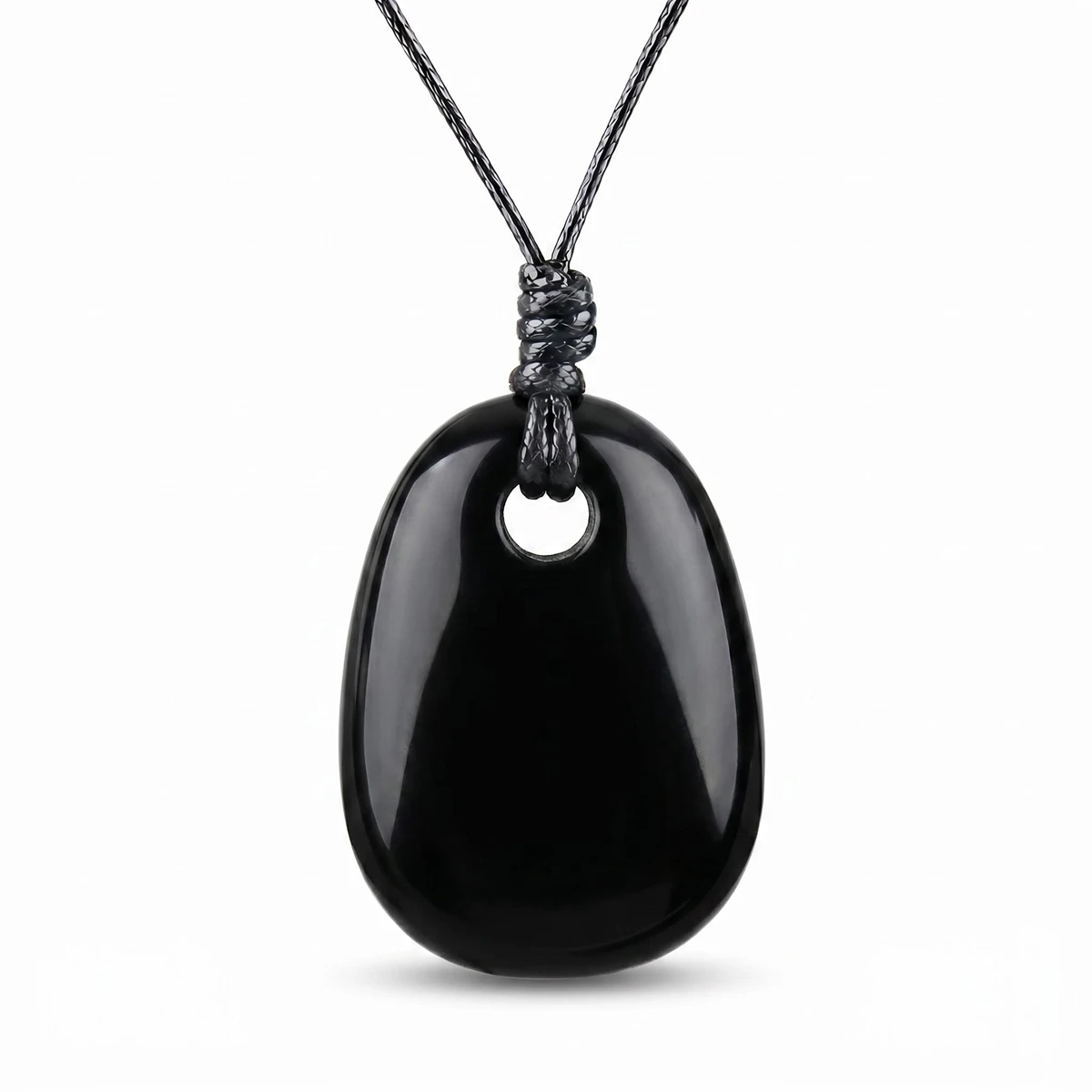 Black Obsidian Healing Crystal Necklace for Women Men Adjustable Rope Reiki Energy Trapezoid Stone Pendant Choker Jewelry
