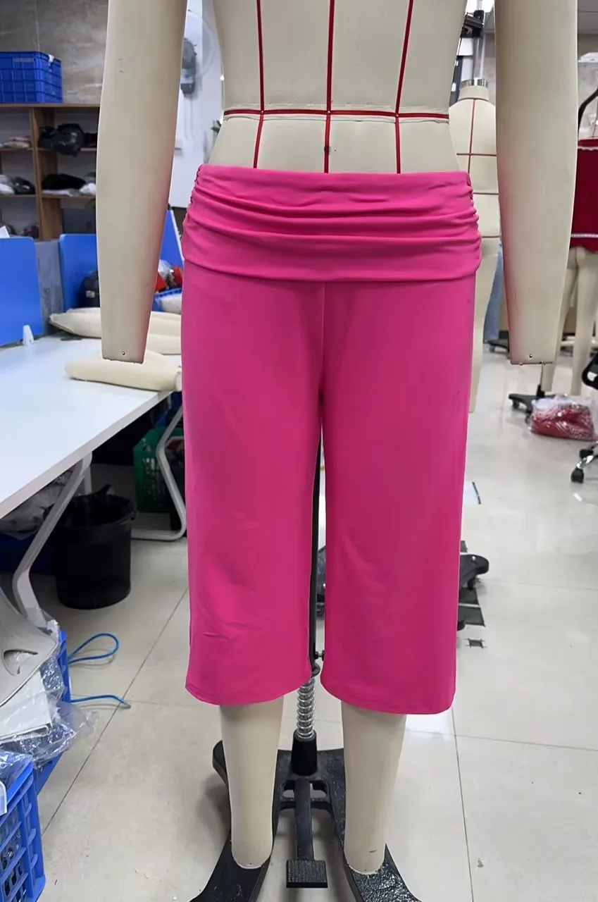

Womens Fold Over Capri Pants Y2K Low Rise Wide Leg Cropped Pants Loose Fit Stretchy Casual Capris Y2K Clothes