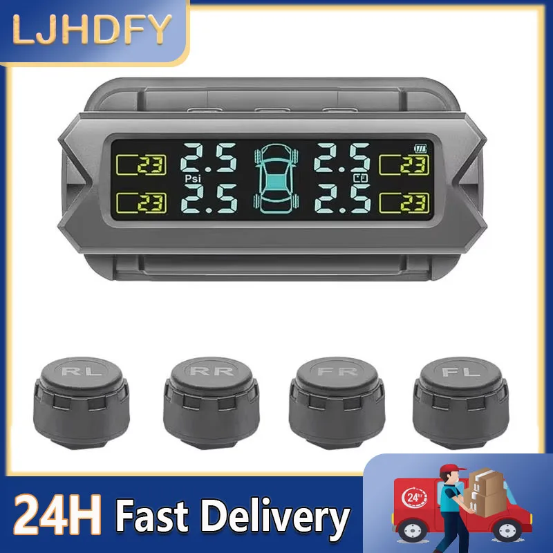 TPMS Solar Tire Pressure Sensor Car Tire Pressure Monitoring System with 4 Wheel Internal External Sensors TMPS