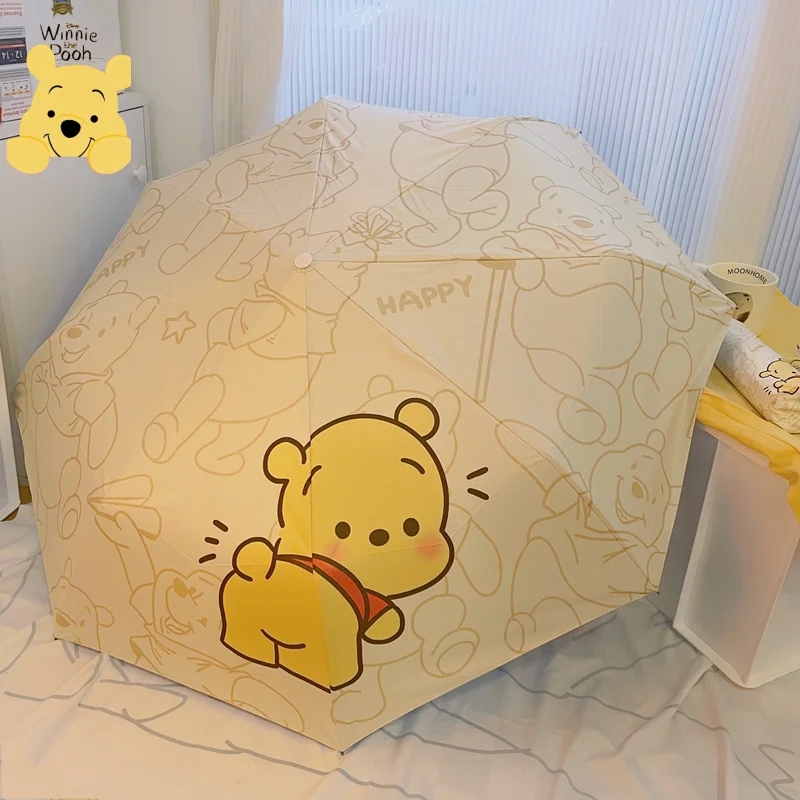 ملحقات الرسوم المتحركة، رسوم متحركة ديزني، لطيف ويني ذا بوه، فينيل مضاد للأشعة فوق البنفسجية ذاتي الطي، مظلة محمولة، واقي من الشمس، الشمس والمطر #1
