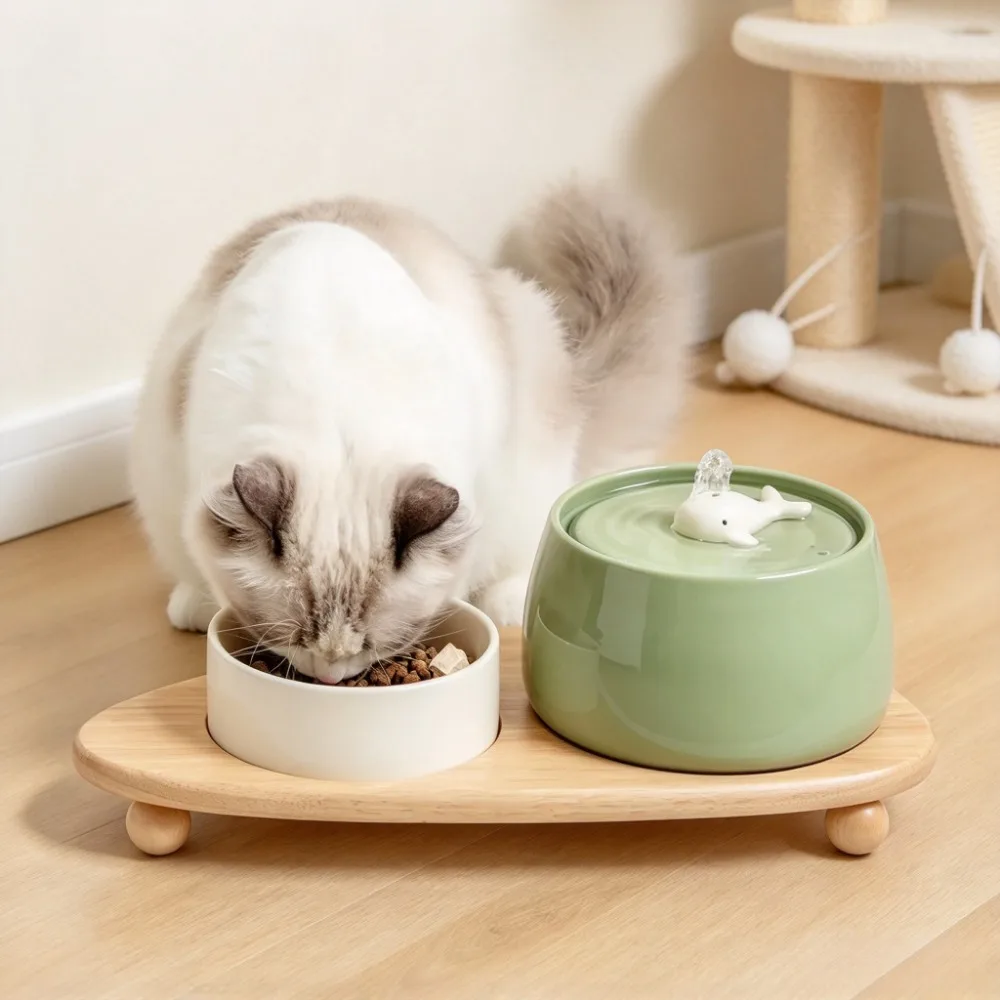 Ceramic Cat Water Fountain Automatic Pet Drinking Dispenser Circulating Filter Flow Dog Water Feeder Bowl Quiet Pump