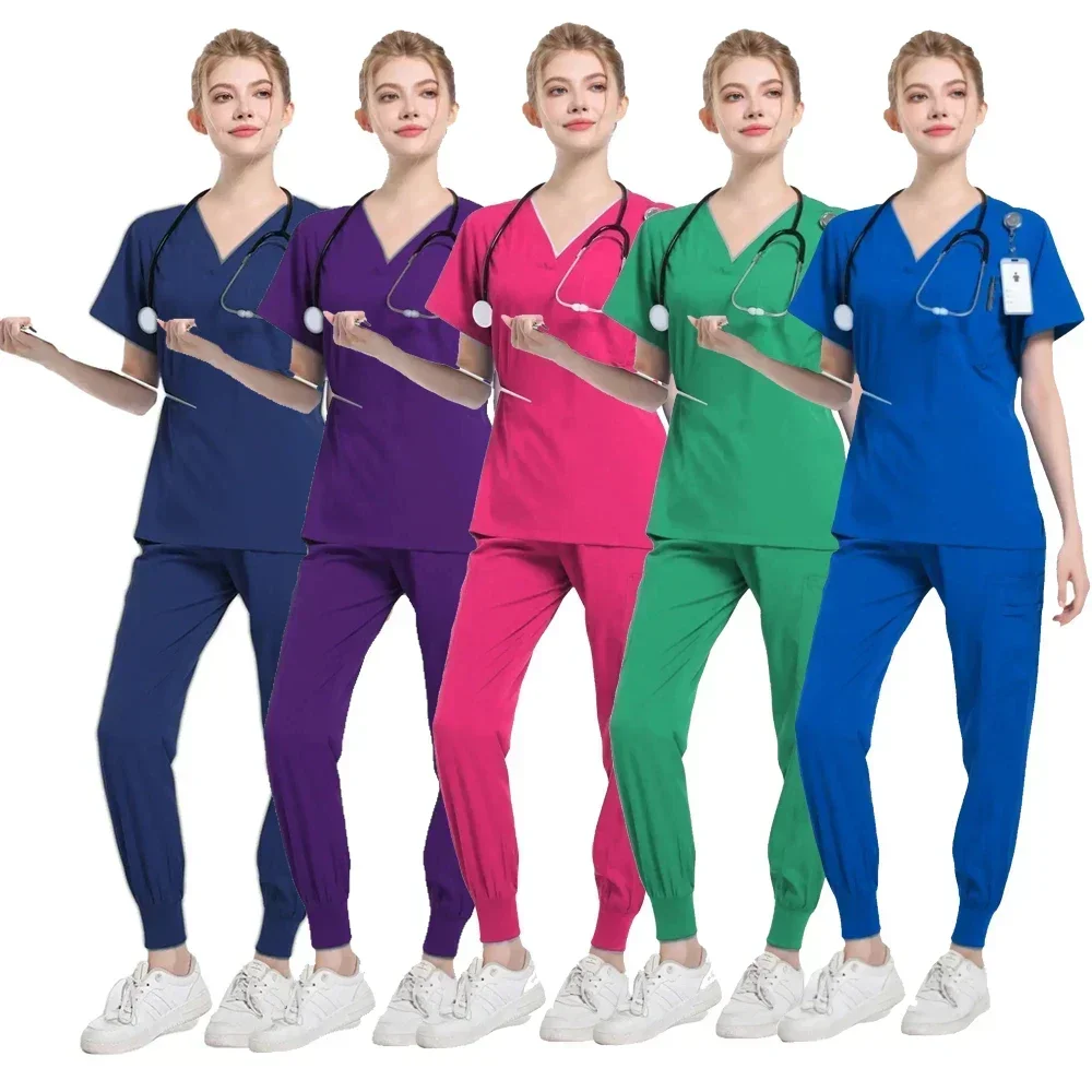 Conjunto de uniformes médicos, Tops elásticos con pantalones de bolsillo, uniforme de enfermera, monos de cirugía, ropa de trabajo para salón de belleza, nuevo