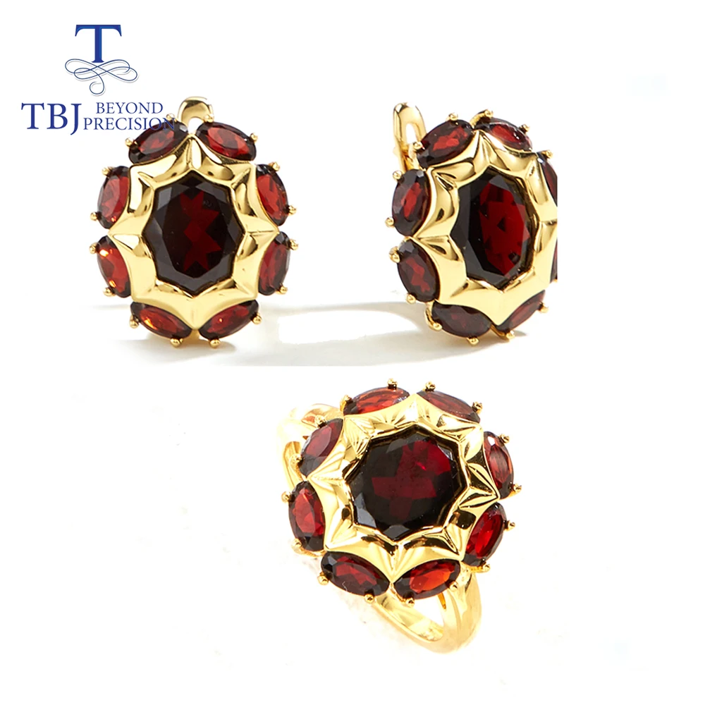 

Amazing 925 sterling silver Ring Earrings jewelry set Natural red garnet mozambique gemstone women's anniversary gift