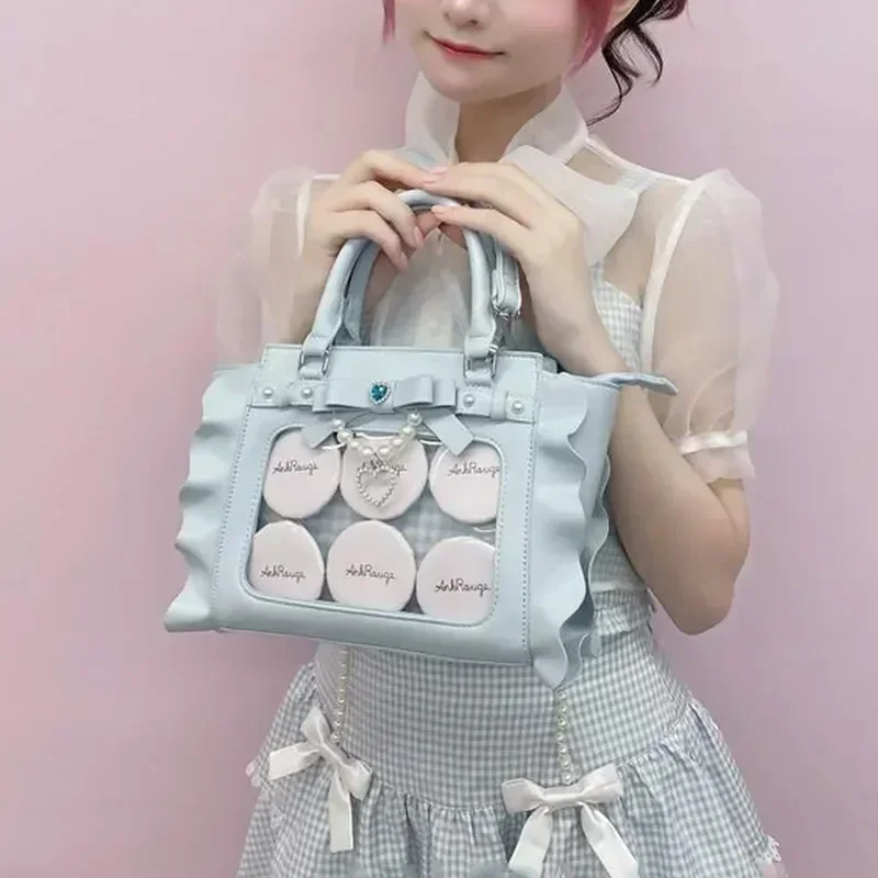 Japanese Lolita Lace PU Bags Women's Commuting Cute Handheld Mommy Bag Small Square Portable Shoulder Bag College Girls Pain Bag view 3