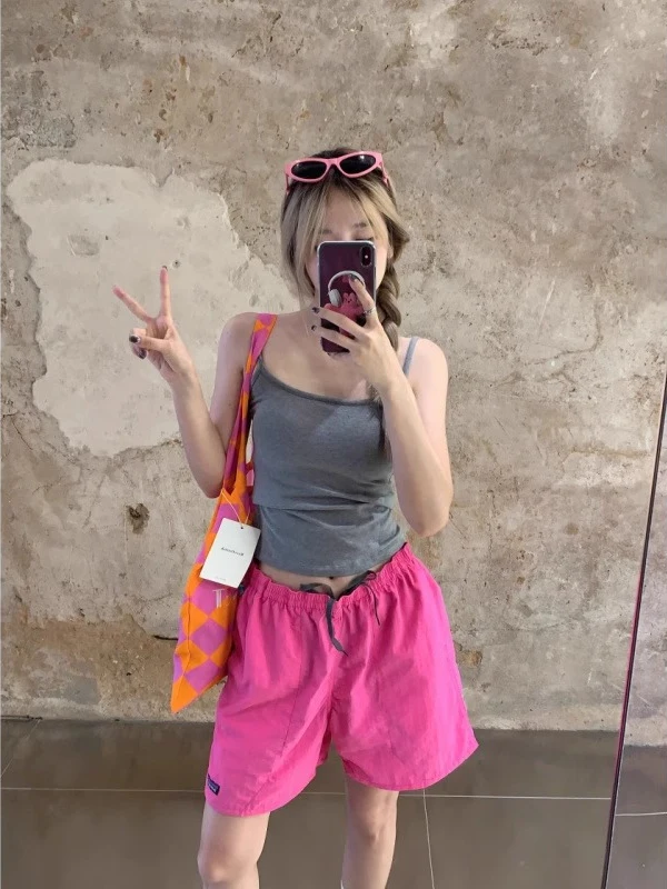 

Летние легкие быстросохнущие спортивные брюки в американском стиле, женские повседневные шорты для бега длиной до колена, с высокой талией, широкие штаны