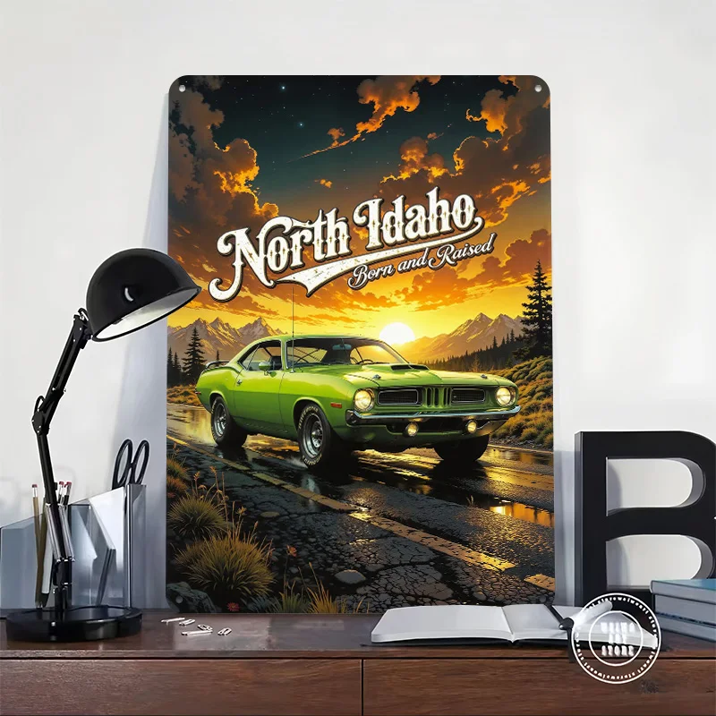 North Idaho Muscle Car Tinplate Poster Customized Wall Art Vintage Metal Signs Retro Tin Plaque for Living Room Decoration Cozy