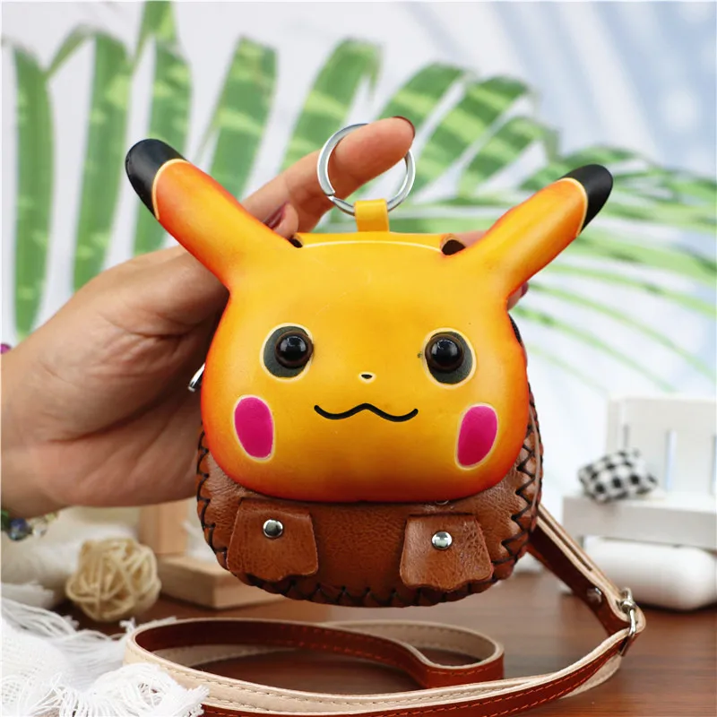 Pokemon Cowhide Creative Cartoon Pikachu Zero Wallet Car Key Bag Children'S Tree Paste Leather Cute One Shoulder Crossbody Bag