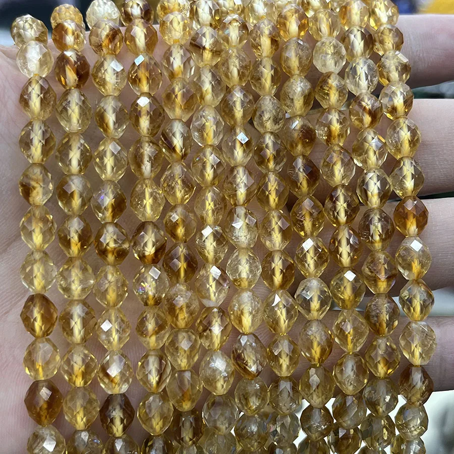 

Natural Crystal Citrine Handmade Rice Beads Section Faceted Loose For Jewelry Making DIY Necklace Bracelet 15'' 6.5x7.6mm