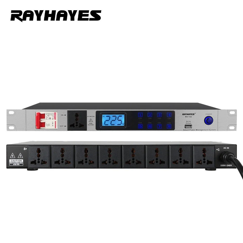 RAYHAYE RS-T22 Professional Audio 8-Channel Power Sequencer with USB Interface Power Filtering and Real-Time Voltage Display