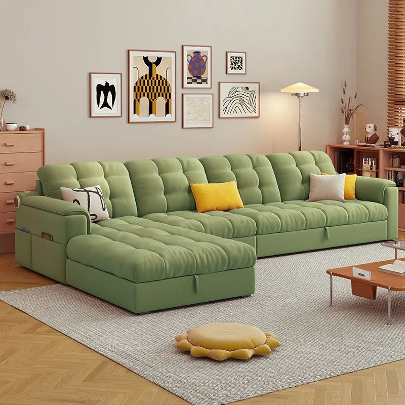 2025 new sofa bed, household princess straight row telescopic push-pull small apartment living room sofa